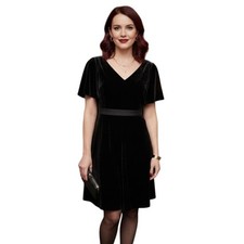 Ann Taylor New Petite Velvet V-neck Flutter Sleeve Dress 12P Black Party 