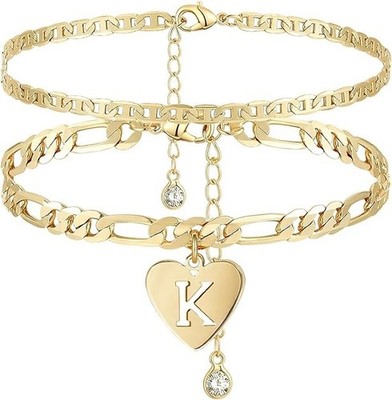 YANODA Initial Ankle Bracelets for Women, Layered Gold Anklets Large, K 