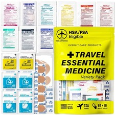 Travel First Aid Kit - TSA Compliant Mini Medkit for Camping & Trips, 64 Tablets