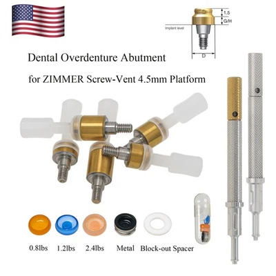 US Dental Overdenture Locator Implant Abutment For Zimmer Plaform Male Caps Tool