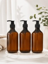 Shampoo and Conditioner Dispenser Wall Mounted Set of 3 Amber Color - No Drill
