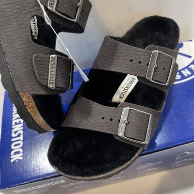 Birkenstock Women's Arizona Shearling Sandal Size 36 N Us Sz 5 Desert Dust Black
