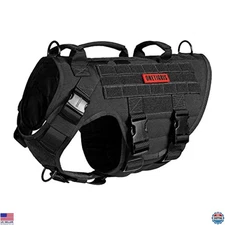 Large OneTigris Tactical Dog Harness, Adjustable No Pull Vest, Heavy Duty Black