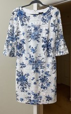 R & K Dress Blue Floral Shift Wiggle Coastal Bohemian Gypsy Women's 6 Small