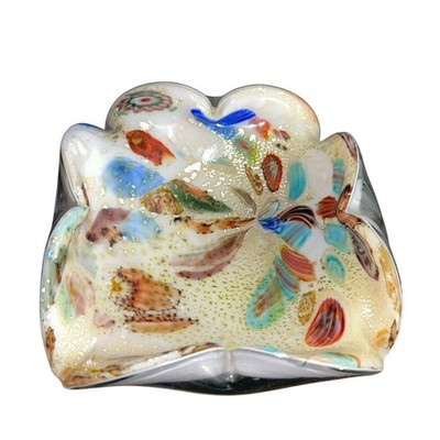 Murano AVEM Glass Leaf Bowl w Gold Silver Inclusions MCM Italian Art Glass Dish