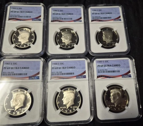 6 NGC PF 69 ULTRA CAMEO JFK HALF DOLLARS