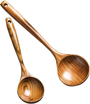 2 Pcs Wooden Spoon Ladle for Cooking Spoons Best Non Toxic Kitchen Tools -14 inc