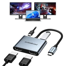 USB C to Dual HDMI Adapter 4K 30Hz, USB C Hub Multiport Adapter with Dual HDM...