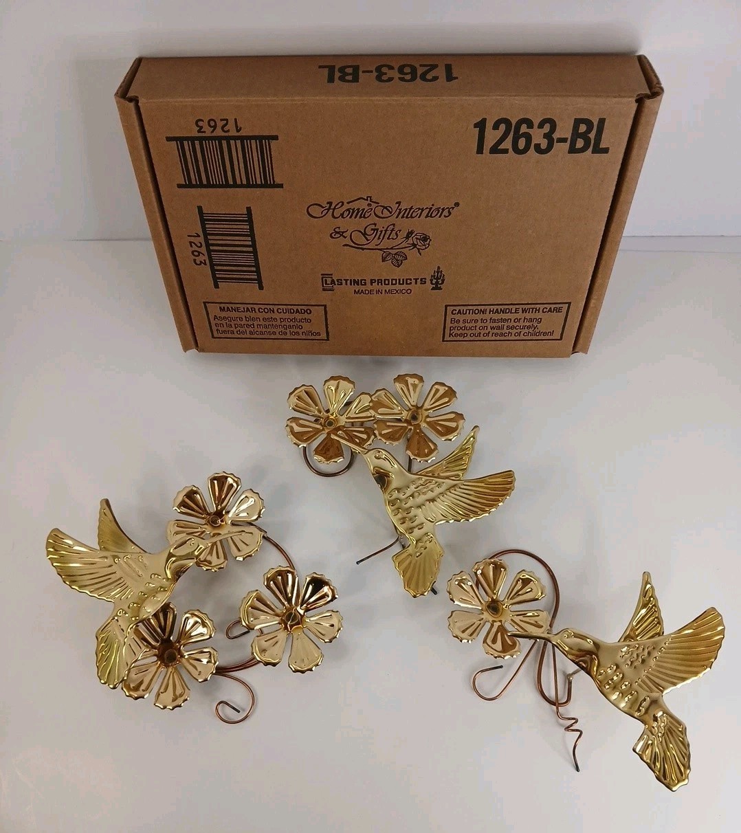 Vtg Home Interiors Brass Flower Hummingbirds Wall Hanging Homco Decor Set of 3