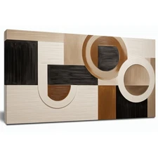 Brown Abstract Wall Art for Living Room Large Black Boho Geometric Modern Min...
