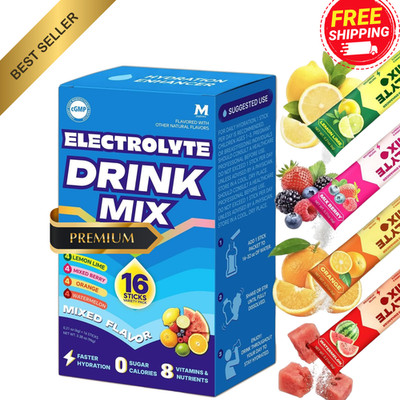 High Sodium Electrolyte Powder Packets Sugar Free Keto Hydration Drink Mix 16ct