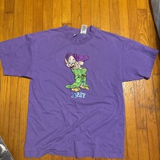 VTG Disney Store Dopey Purple T shirt Embroidered Adult LG Snow White Dwarfs EUC