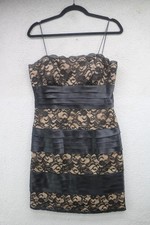 Camille Black Lace and Satin Babydoll Strappy Dress-Size 10-Built in Bra-Preppy
