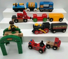Lot of BRIO Old Steam Engine, Log Truck Cab, Figure, 1st Train Rattle Car, Man