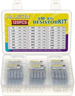 5W Carbon Film Resistor Kit 1 Ohm to 1M Ohm 25 Values 5 Watt Resistor Size: 5w