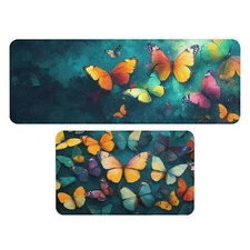 Butterfly Kitchen Rug Set of 2, Colorful Garden Painting Kitchen Rugs and Mat...