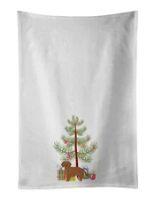 NEW Small Greek Domestic Dog Kokoni Christmas Tree Kitchen Towel Set of 2 White