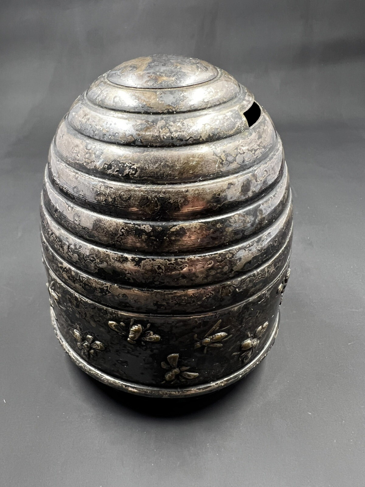 Vintage DANA DFA Danish Silver-Plated Beehive Coin Bank w/ Embossed Bees