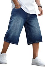 Mens Loose Fit Denim Shorts 15 Inch Inseam Below Knee Baggy Long Jean Summer