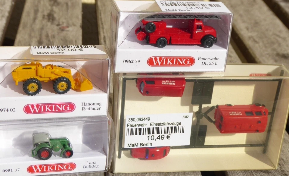 WIKING N Set 6 X Kfz,4 X Pompier Inclus Chargeur à Roues + Tracteur Neuf Dans - Photo 3/4