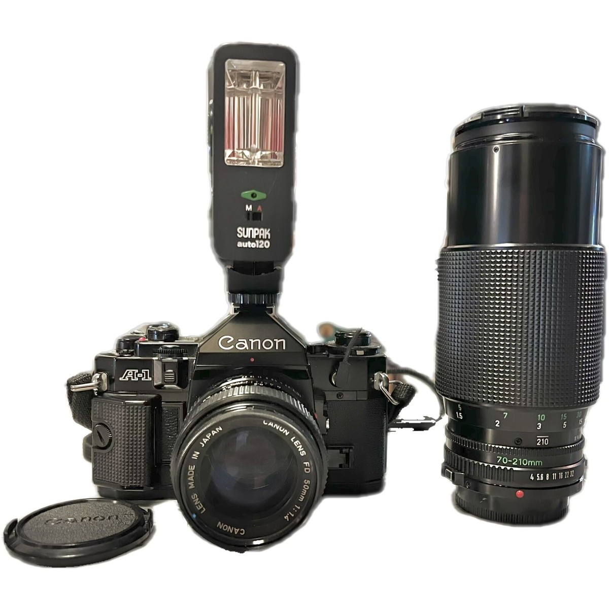 Canon　一眼レフカメラ A-1　ZOOMLENSFD70-210mm 1:4 Canon A-1 SLR Film Camera with FD 50mm f/1.4 & 70-210mm f/4 Lens