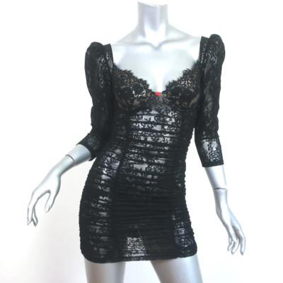 For Love & Lemons Ruched Lace Bustier Mini Dress Black Sz Extra Extra Small NEW