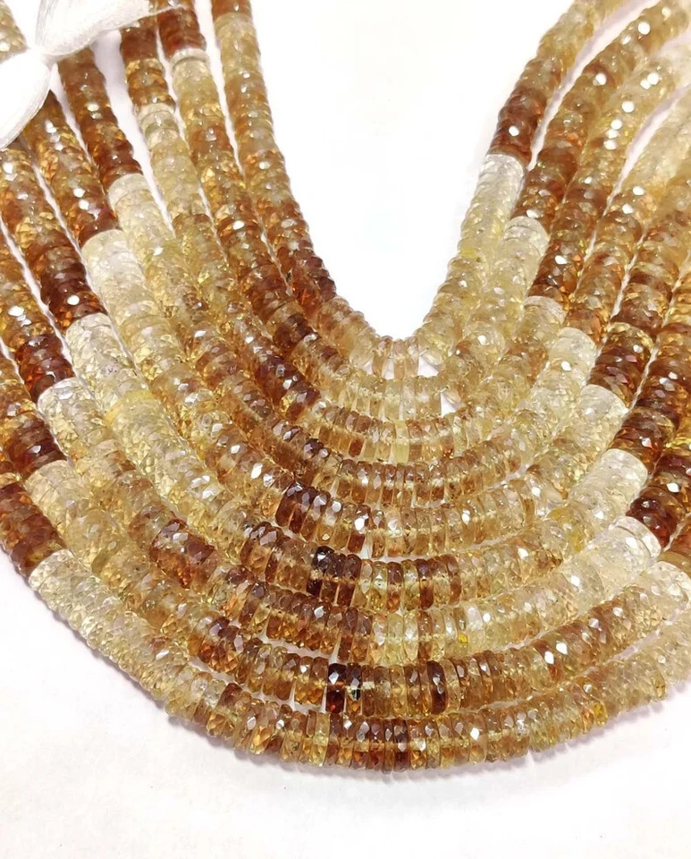 Cuentas facetadas con forma de neumático de topacio imperial natural 8" AAA topacio marrón sombreado Heishi Foto 4 de 4