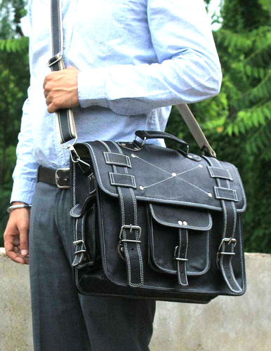 Cuir Sacoche PC Portable 2in1 Sac à Dos Bandoulière Bride Main Sacoche Cartable - Photo 2 sur 8