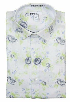 Bar III Grid Roses Max Stretch Slim Fit Cotton Long Sleeve Button Down Shirt NWT