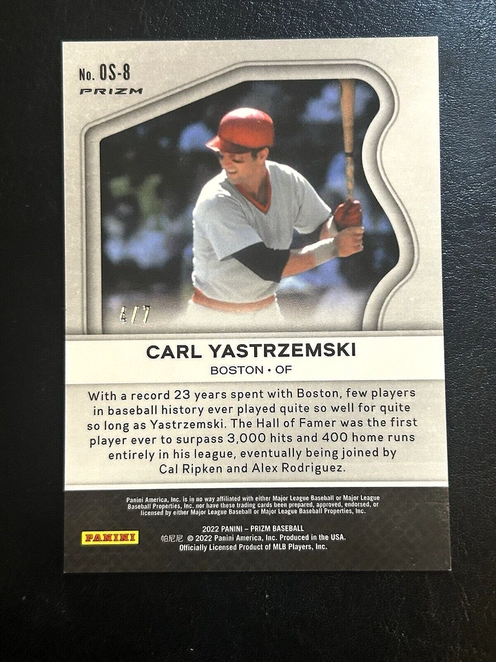 CARL YASTRZEMSKI 2022 Prizm (exclusivo de FOTL) Brillo púrpura de la vieja escuela SSP #d/7 Foto 2 de 3