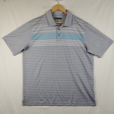 Pebble Beach Golf Dry Luxe Performance Gray Blue Stripe Golf Polo Shirt Mens XL