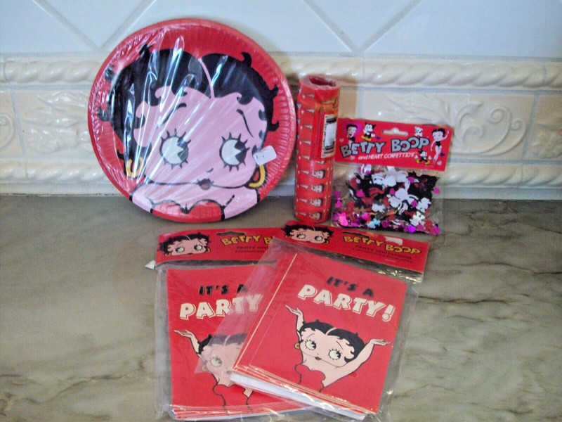 Vintage Betty Boop Party Supplies "1998" Invitations Plates Streamers Confetti
