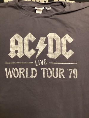 AC/DC Gray 2-Sided Shirt Size L 79' World Tour Highway To Hell 2 Sided Cropped