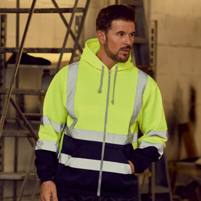 Men's Hi-Viz Fleece Jacket Two Side Pockets Safety Warmer Workwear Coat