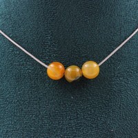 Halskette 3 Perlen Sardonyx Gelb 8 Mm Kette Aus Edelstahl Damen