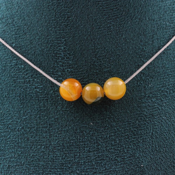 Halskette 3 Perlen Sardonyx Gelb 8 Mm Kette Aus Edelstahl Damen-image