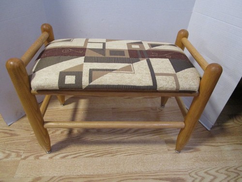 Vintage stool bench Wood Geometric fabric Ottoman 21.25”W 1960’s - Picture 7 of 11