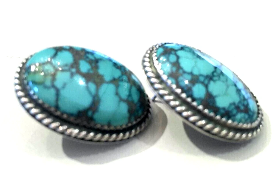 PENDIENTES GRANDES VINTAGE TURQUESA Y PLATA DE LEY POSTE Foto 3 de 3