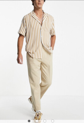 ASOS DESIGN oversized tapered smart pants in stone Mens size 32 | eBay