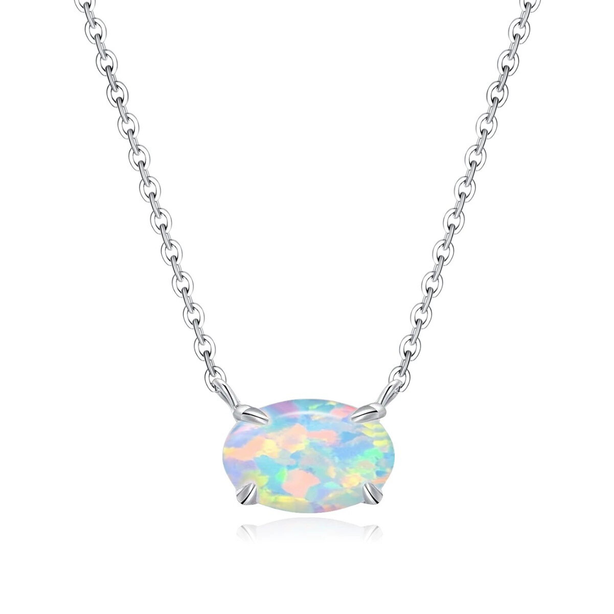 Oval Opal Necklace for Women Small Dainty Opal Pendant Jewelry Gift for Wife Her