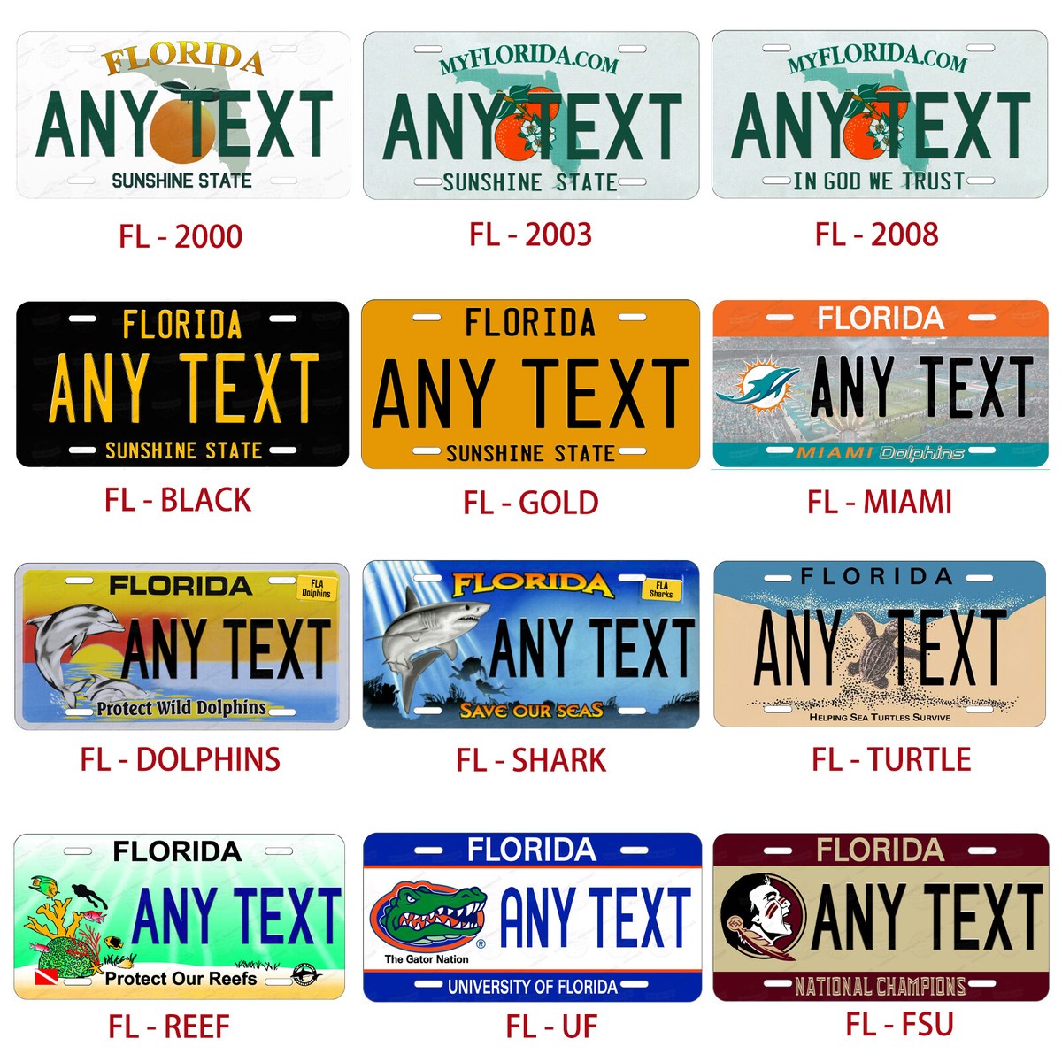 FLORIDA Personalized Custom License Plate Tag for Auto Car Bicycle