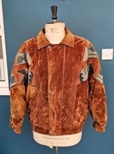 Vintage Velvet Bomber Jacket Women's 2xl ~ Knit Pattern Brown Western American 