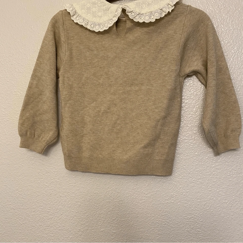 Suéter Zara cuello redondo bronceado bordado encaje cuello niño niña 4-5 NUEVO Foto 2 de 4