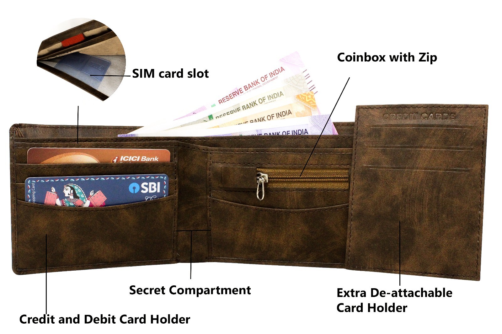 Men’s Bi-Fold Faux Leather Wallet with Multiple Card Slots-image