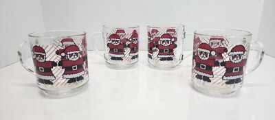 Crate & Barrel Santa Clause Luminarc Coffee hot coco Cup Mug Set Of 4 VGUC