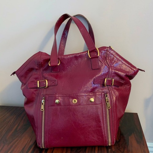 Pre-owned Yves Saint Laurent Large Downtown Plum Textured Patent Leather Bag