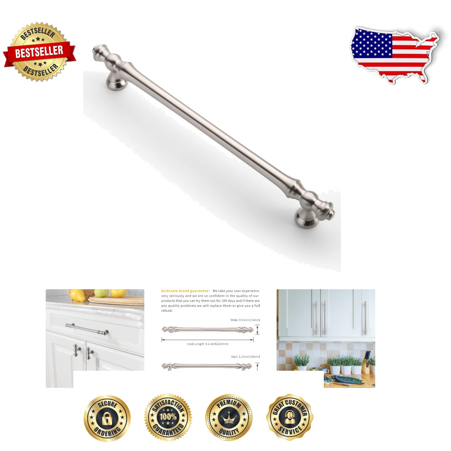 Stylish 10-Pack 7.5 Inch Brushed Satin Nickel Cabinet Pulls - Easy Installation