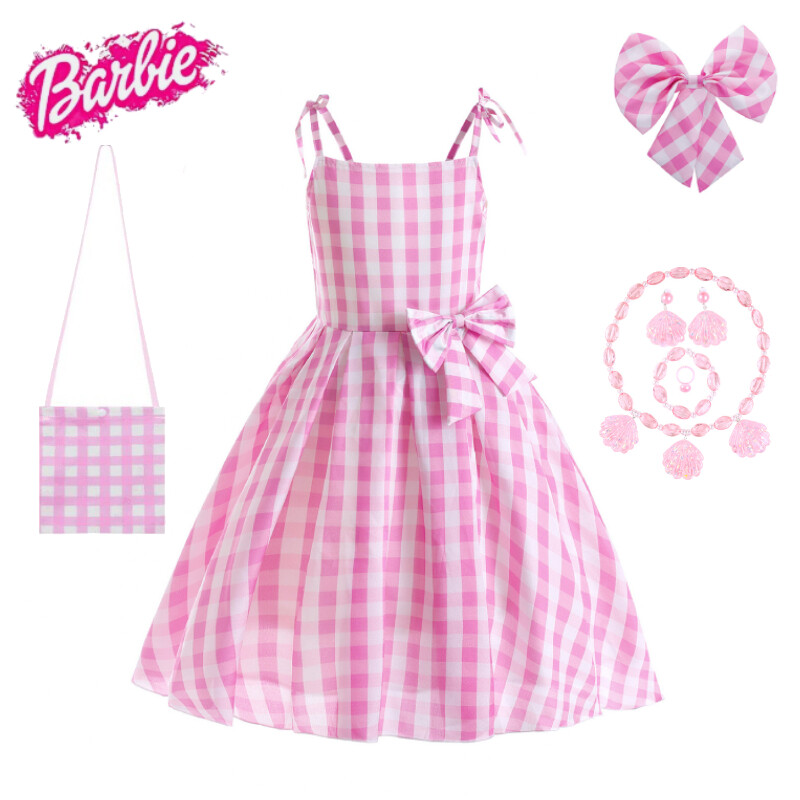 Niña Barbie Rosa A Cuadros Elegante Disfraz Niños Juegos con disfraces Fiesta Carnaval