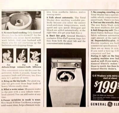 #ad 1966 General Electric Washer Laundry Mini Basket Advertisement Appliances DWLL10 $10.50