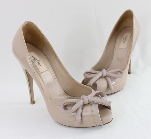 Valentino Garavani Beige Patent Platform Bow Peeptoe Pump Shoe Heel 38 8